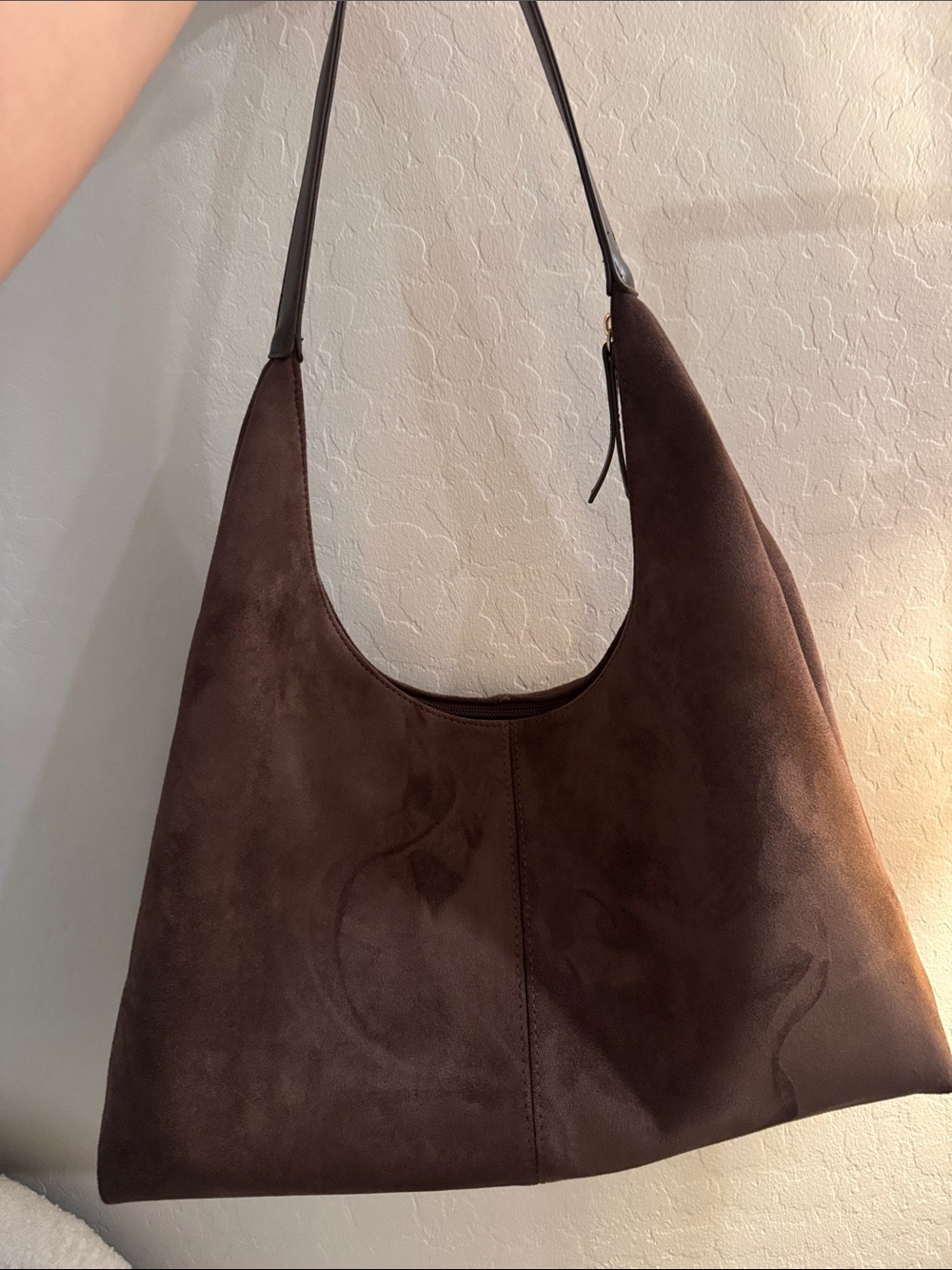 Suede Hobo Shoulder Bag in Dark Brown